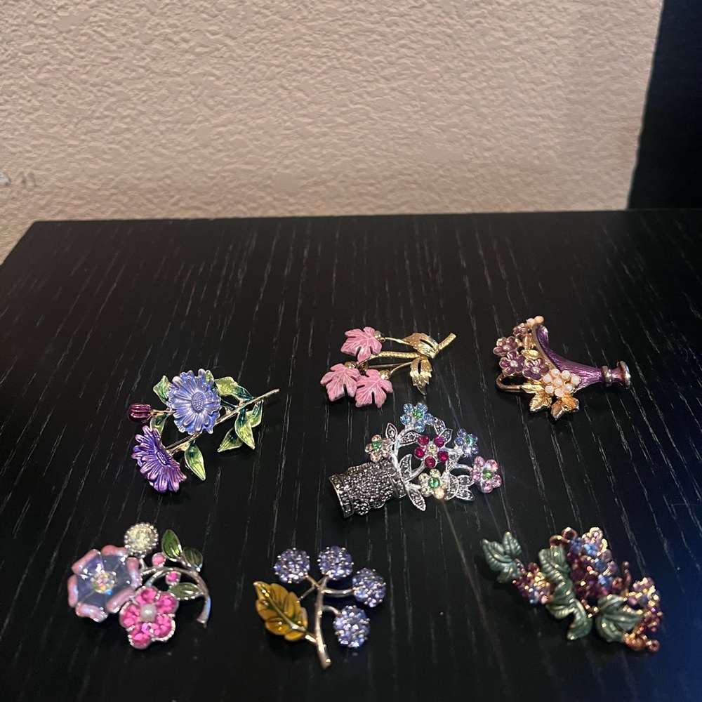 Floral Brooch Set - Purple, Pink, Green